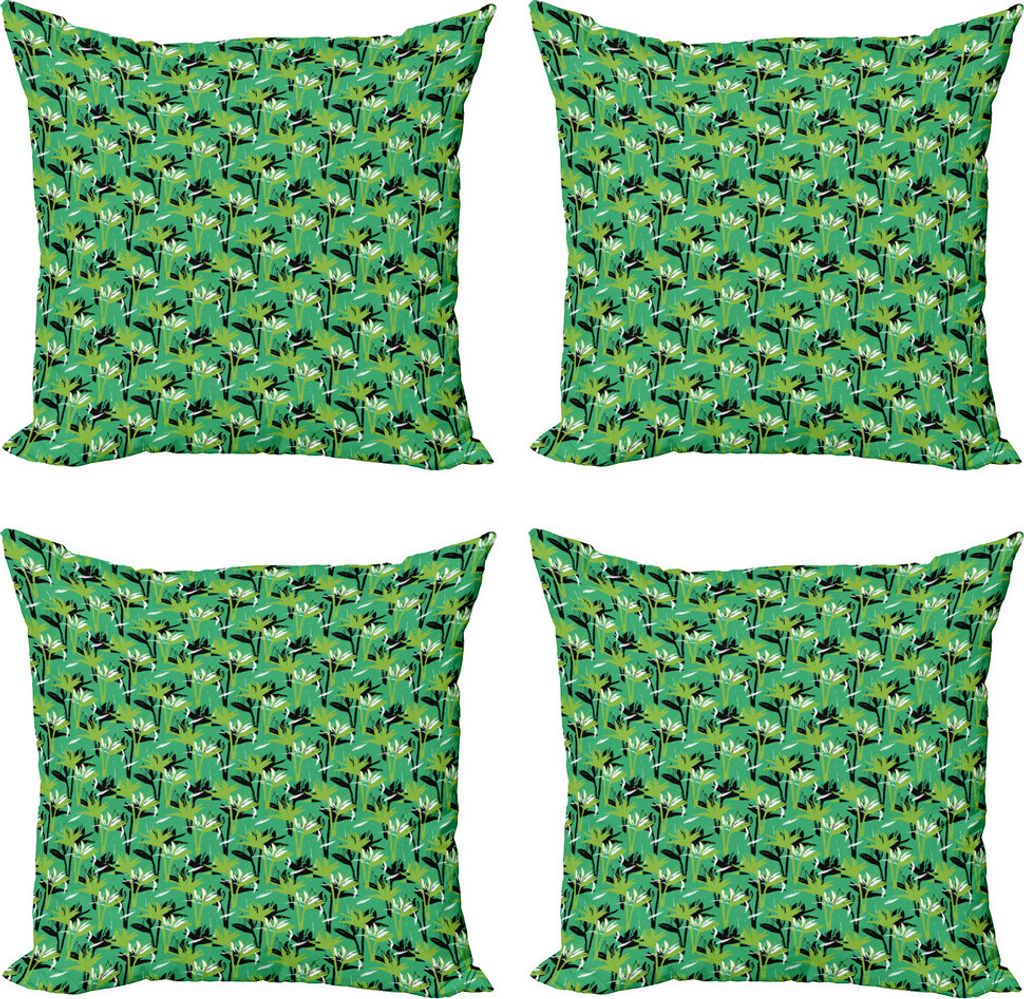 ABAKUHAUS Beschwingt Kissenbezug Set (4 Stück), Tropical Strelitzia Blumen, Moderner Doppelseitiger Digitaldruck, 60 cm x 60 cm, Lime Green Sea Green