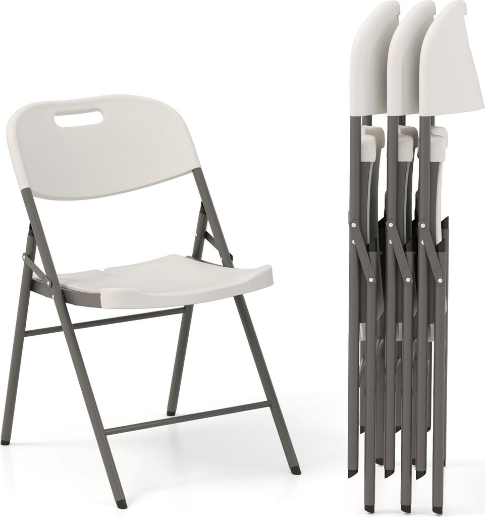 4er-Pack Klappstühle, stapelbare Kunststoffstühle mit wasserdichtem HDPE-Sitz, Metallrahmen & Griffschlitz, tragbare Stühle für Veranstaltungen...