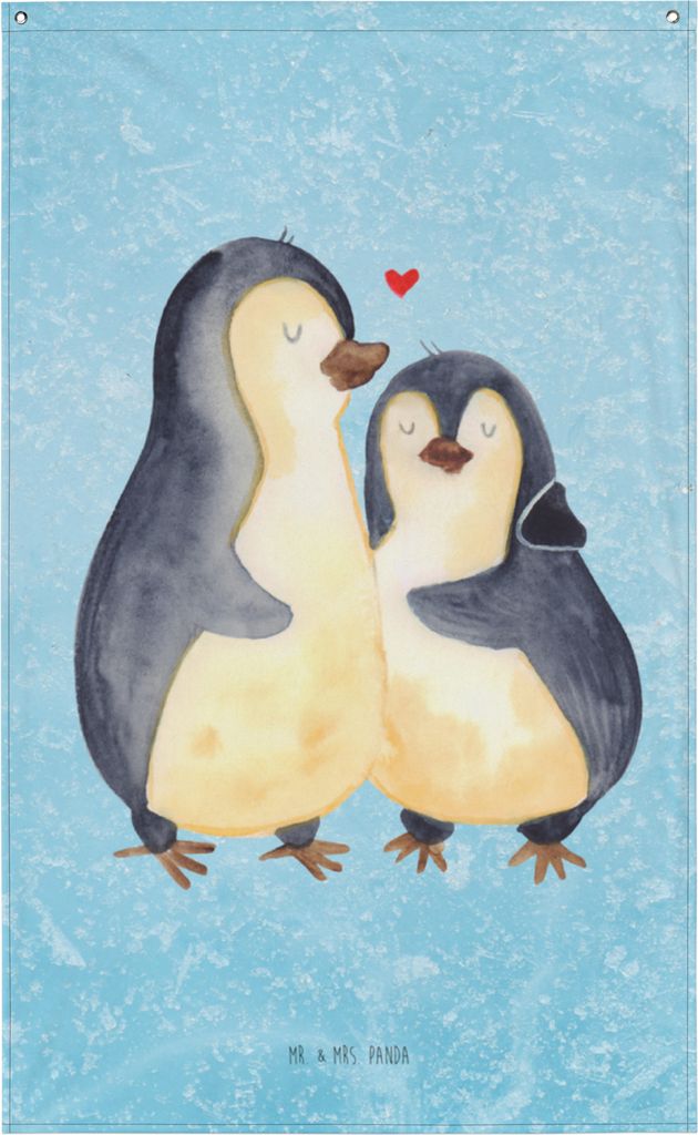 Mr. & Mrs. Panda Wandteppich Pinguin umarmen - Eisblau - Geschenk, Wandtuch, Hängedeko, Liebe, Verknallt, Umarmung Verliebt, Hochzeitsgeschenk, Wa...