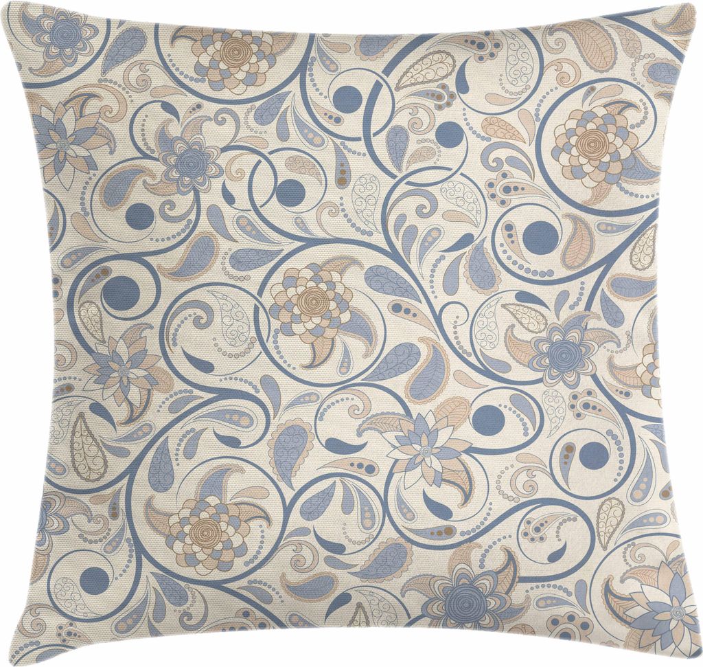 ABAKUHAUS Jahrgang Kissenbezug, Blumen Verzierungen ästhetisch Kulturell Lebhaft Asiatische Feine Strukturen, 40 x 40 cm, Beige Blau Tan