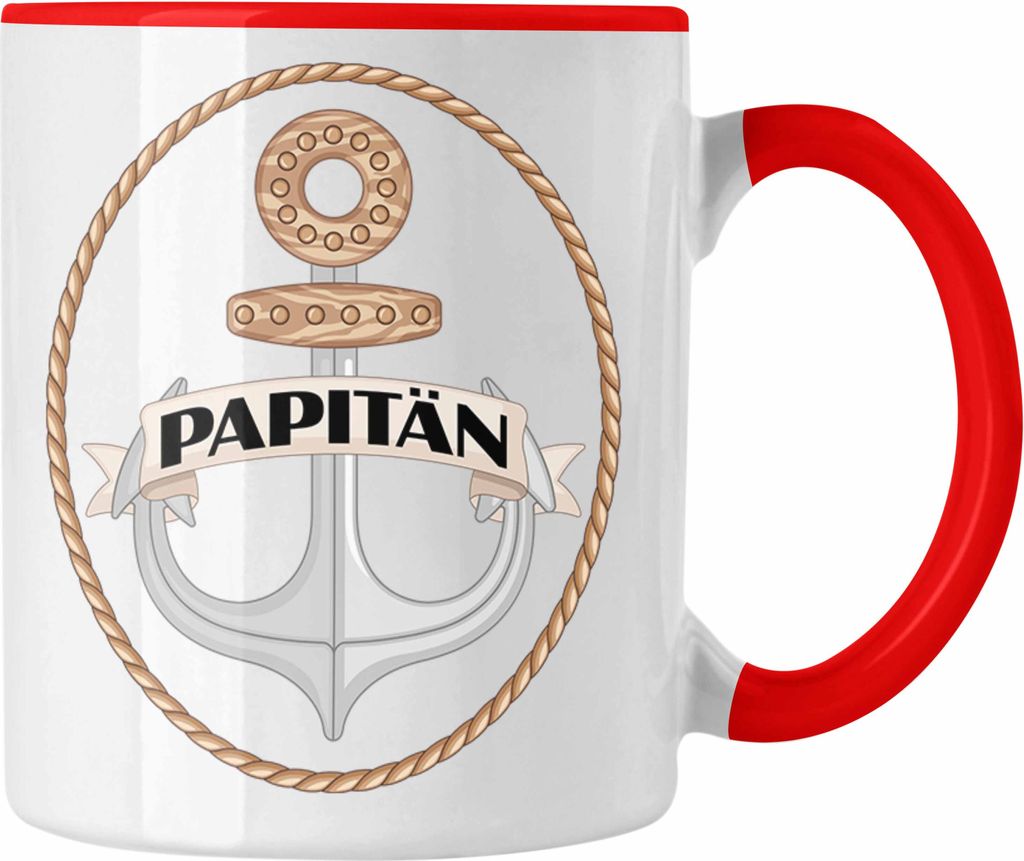 Trendation - Tasse für Segler Geschenke Männer Tasse Geschenkideen Zubehör Gadgeds Segeln Lustig Anker Grafik Kapitän Papa (Rot)