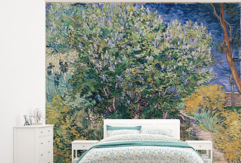 MuchoWow Fototapete für Wohnzimmer oder Schlafzimmer Wandtapete Vinyl Motivtapete Fliederbusch - Vincent van Gogh - 300x240 cm - Fototapeten