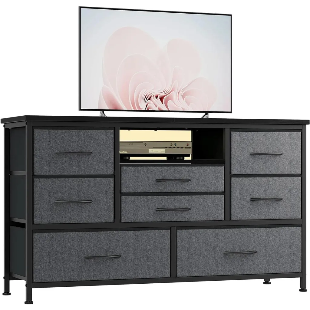 Grand Meuble TV de Salon avec Station de Charge et LED - Rangement 8 Tiroirs