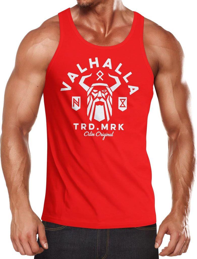 Herren Tank-Top Valhalla Odin Runen Wikinger Muskelshirt Muscle Shirt Neverless rot M
