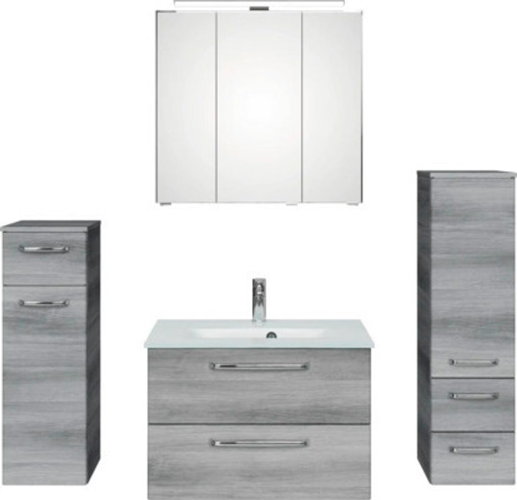 Badmöbel-Set Pelipal Kumba BxHxT 137 x 200 x 50 cm Frontfarbe graphit struktur quer 5-teilig und mehr mit Glas-Waschtisc