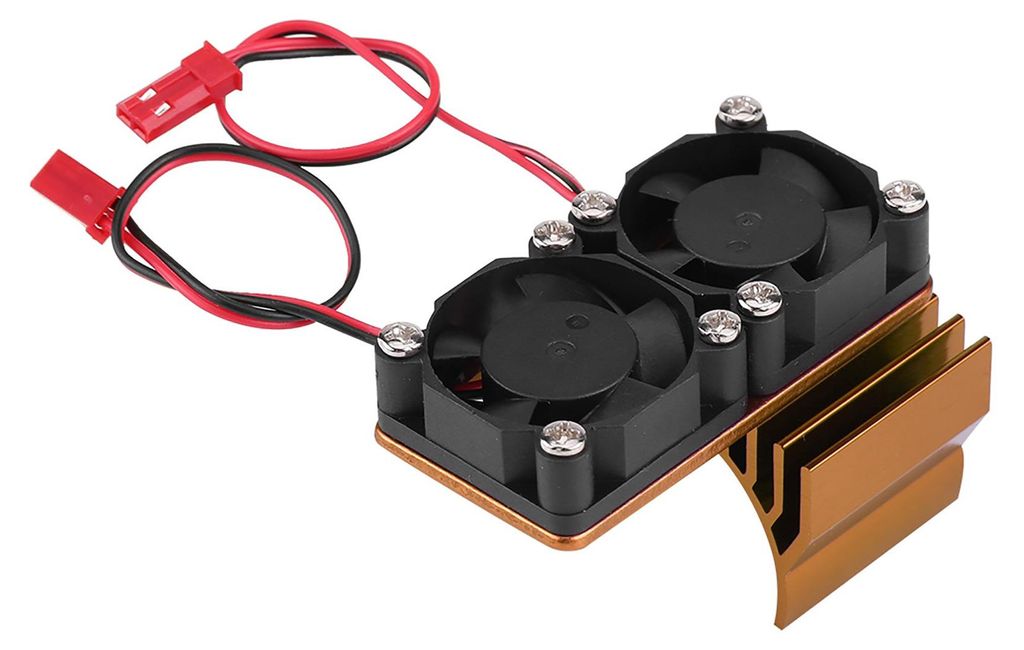 540/550 RC-Motor-Kühlkörper mit zwei Lüftern, Überhitzungsschutz, einfache Installation für 1:10 Elektro RC-Auto (Gold)