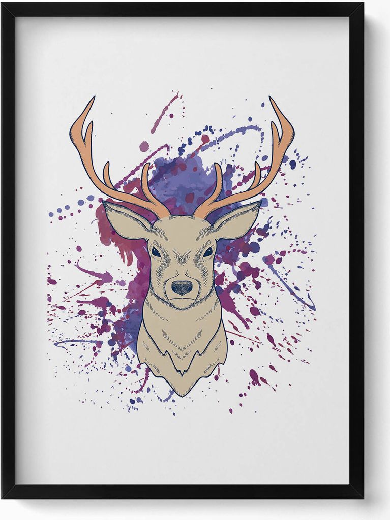 Vektor-Illustration eines Rehs– Wandbild mit Rahmen – Gerahmtes Bild – Wanddekoration – 50x70 cm – Schwarz Rahmen