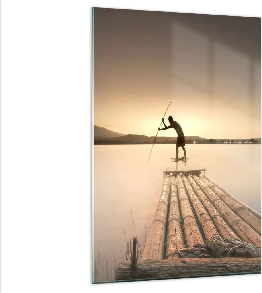 Bilder auf glas - Einteilig - Floß Westen die Sonne - 80x120cm - Glasbilder - Wandbilder - Bilder - zum Aufhängen bereit - Wanddekoration aus Gla...