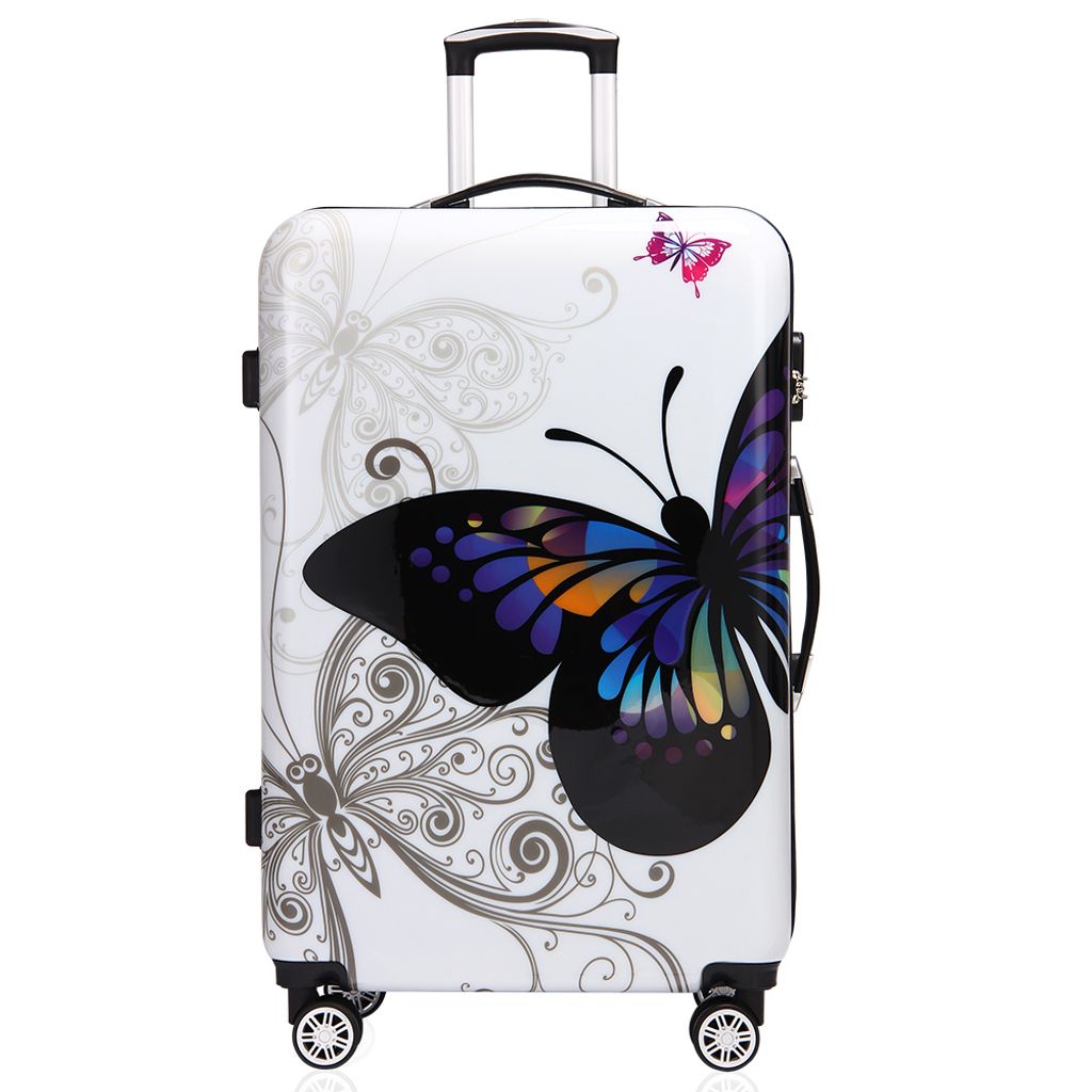 Monzana® 3tlg Butterfly mit Schloss 360° Rollen Reisekoffer Trolley M L XL Koffer Set Hartschalenkoffer 