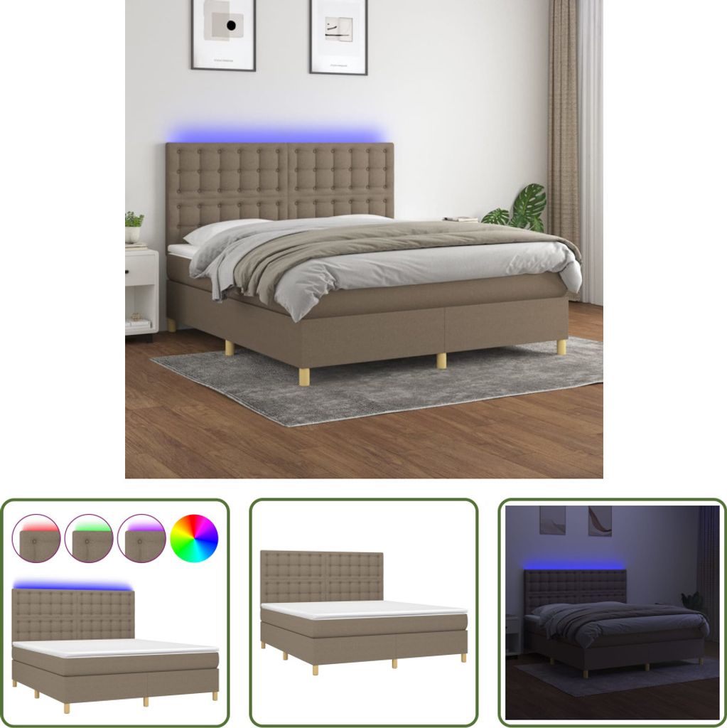The Living Store Boxspringbett mit Matratze & LED Taupe 180x200 cm Stoff