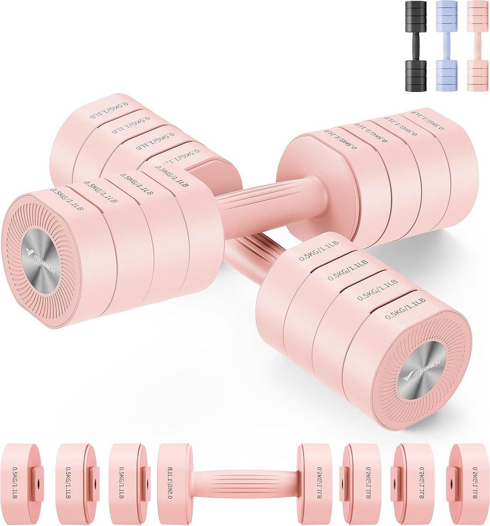Halters - Halterset - Fitnessgewichtenset - Kurzhantel - Kurze Halters - Set von 2 - Verstellbar - 4-in-1 - für Damen - 1-4 kg Gewichte Verstellba...