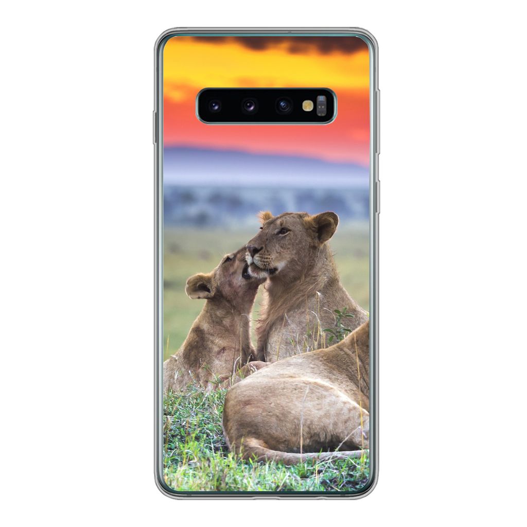 MuchoWow Handyhülle Schutzhülle Hülle für Samsung Galaxy S10 Löwen bei Sonnenaufgang Silikon Softcase Handy Hülle - Handytasche