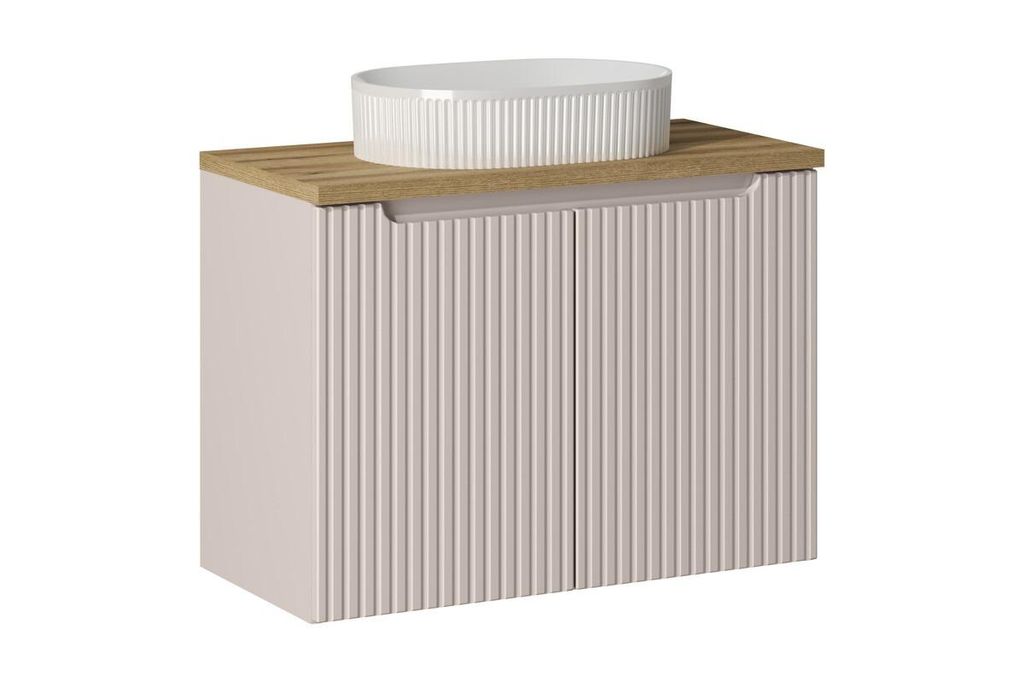 Badmöbel-Set Aufsatzwaschbecken & Unterschrank 80 cm 2 Türen Mit Arbeitsplatte 80 cm , Nova Cashmere N BM157 - Kaschmir Matt/ Evoke Eiche