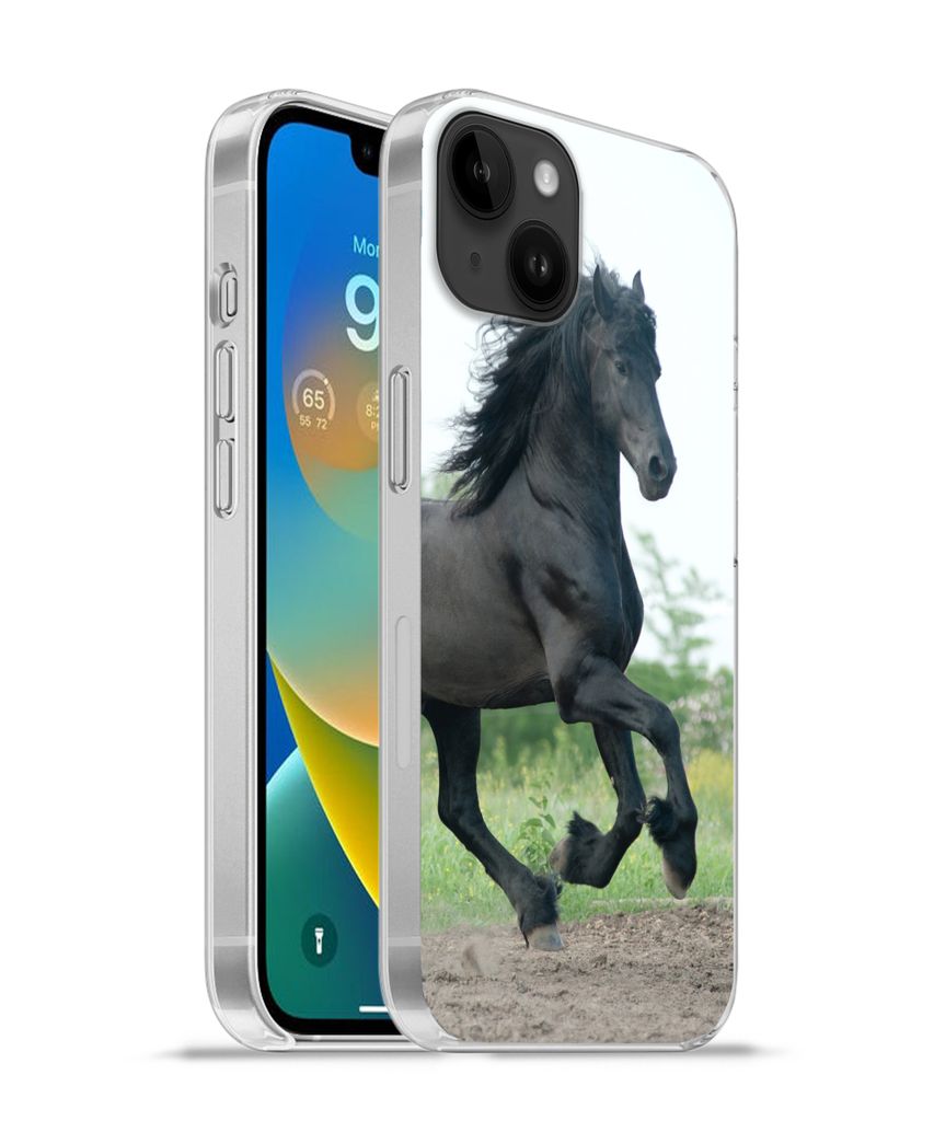 MuchoWow Handyhülle Schutzhülle Hülle für Apple iPhone 14 Plus - Soft case Pferd - Schwarz - Natur Silikon Softcase Handy Hülle - Abbildung