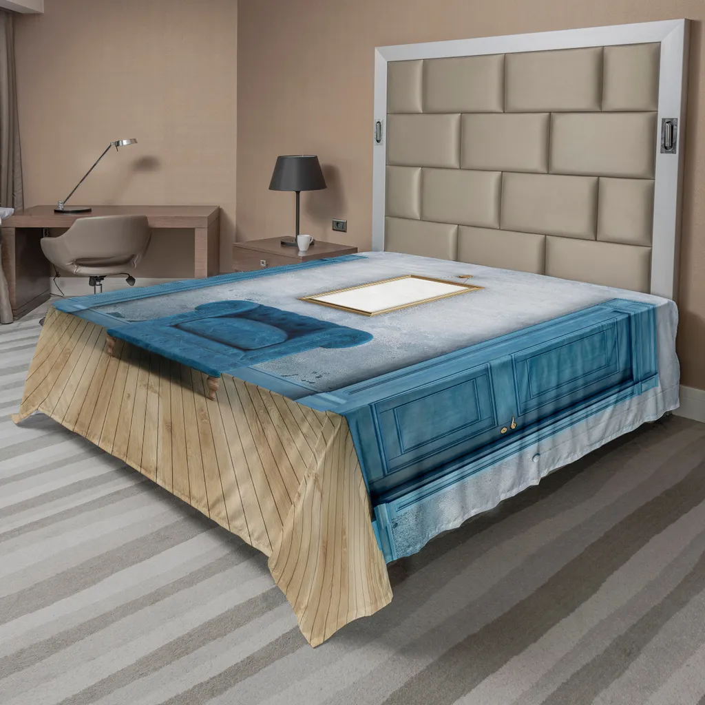 ABAKUHAUS Antiquité Drap de Lit Plat avec Miroir Doré 244 x 205 cm Bleu