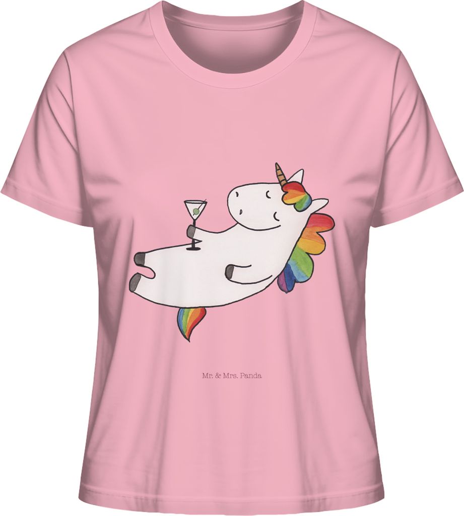 Mr. & Mrs. Panda Damen T-Shirt Kurzarm Einhorn Cocktail Größe M - Baumwolle Pink - Geschenk, für Frauen, Basic Shirt, Unicorn, Glitzer, Geburtst...