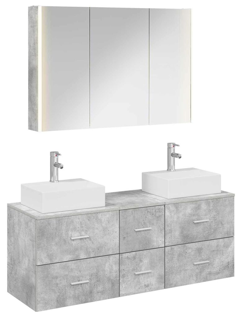 vidaXL Badezimmermöbel-Set 4 pcs Betongrau Ingenieurholz und Glas