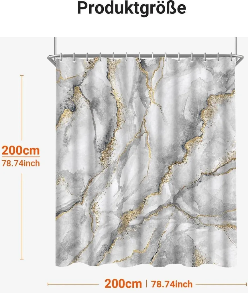 Tenda Doccia Impermeabile In Marmo Dorato 300x200 Cm, Elegante E Antimuffa, Con Ganci Inclusi, Perfetta Per Bagno, Camper E Hotel