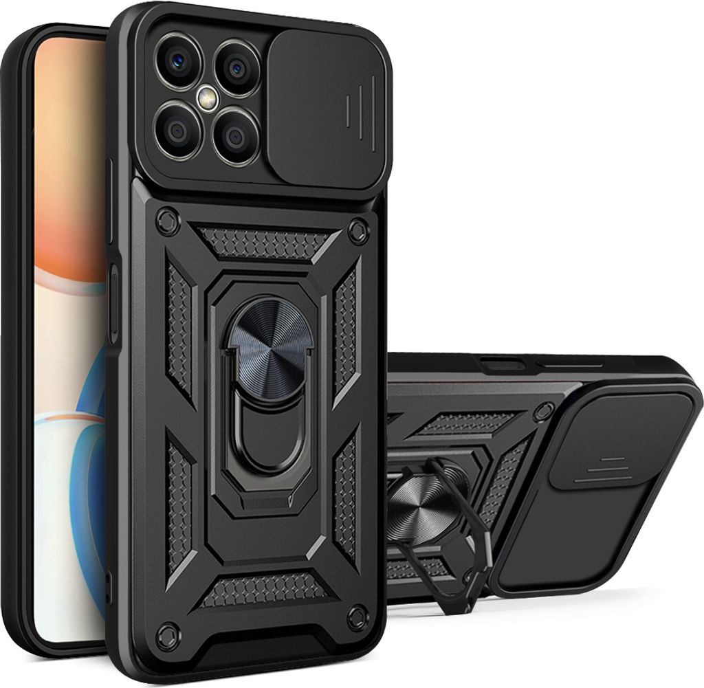 Honor X8 Hülle mit Ring Ständer Halter Dia Kameraschutz TPU PC Schutzhülle für Honor X8 Schwarz