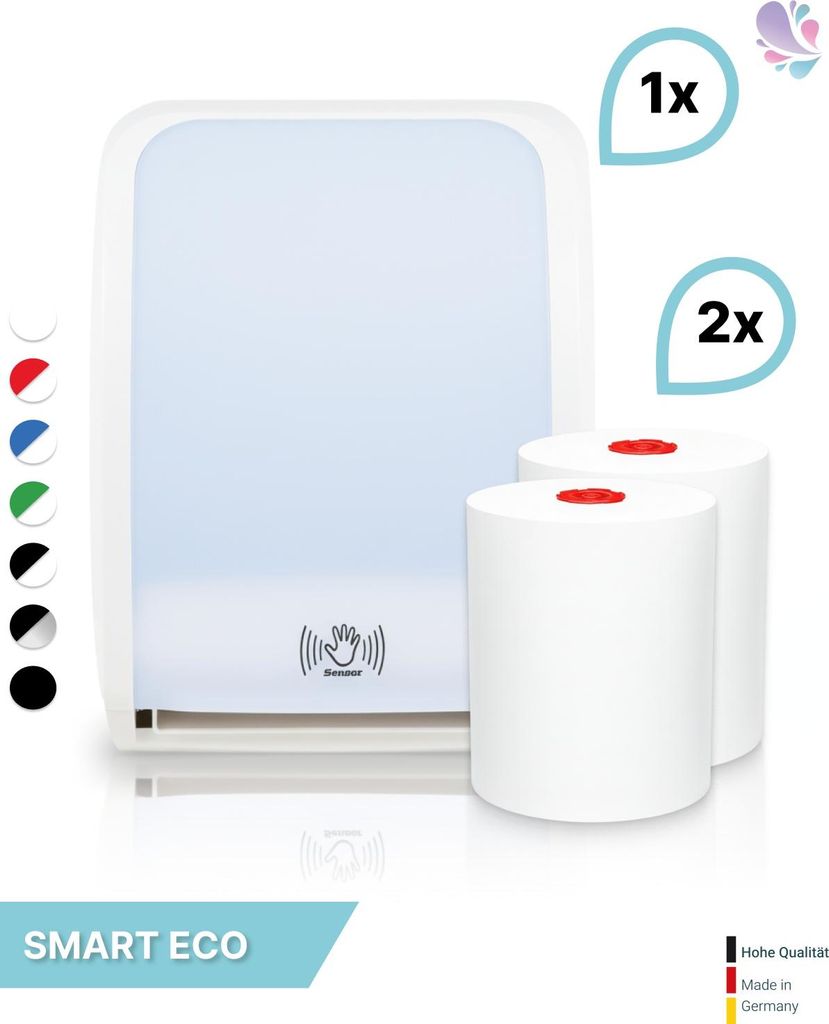 SET: Handtuchrollenspender SENSOR, berührungslos, Blanc Cosmos verschied. Farben + 2 Handtuchrollen Smart ECO - PRODUKTSET : Farbe - Weiß Farbe: ...