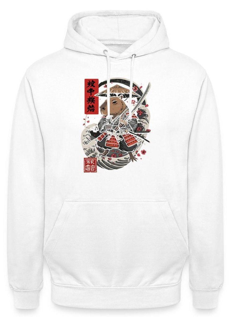 Spreadshirt Samurai Capybara | Japanischer Stil Uni Hoodie, S, Weiß