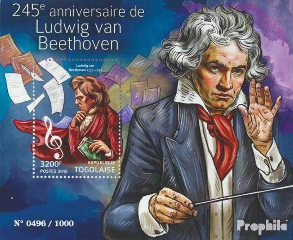 Briefmarken Togo 2015 Mi Block 1199 (kompl. Ausgabe) postfrisch Ludwig van Beethoven