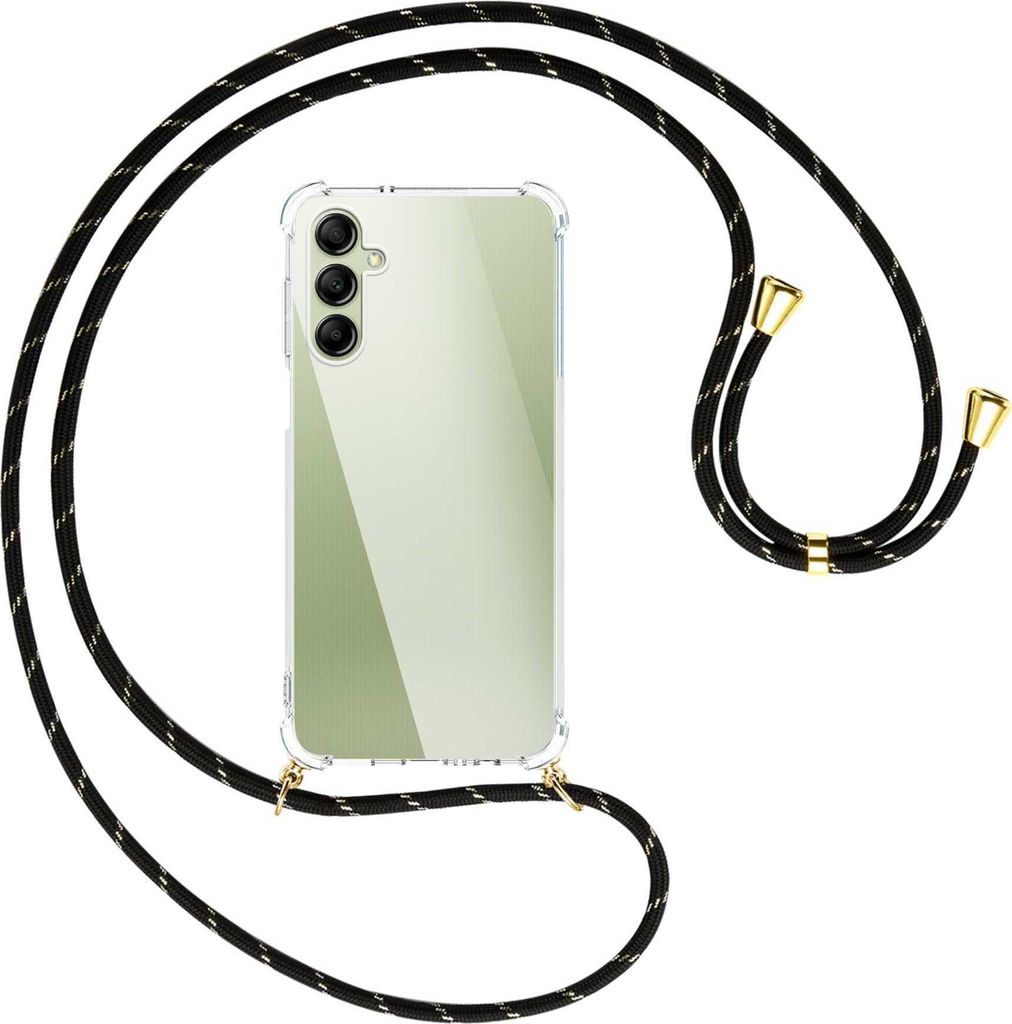 Handykette Backcover-Schutzhülle mit Band (Metall goldfarben) für Samsung Galaxy A14 4G (SM-A145) - schwarz/gold