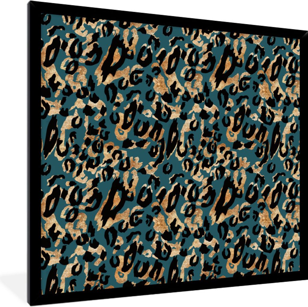 MuchoWow Gerahmtes Poster Tierprint - Pantherprint - Türkis 40x40 cm - Poster mit Schwarzem Bilderrahmen Wandposter Rahmen Foto Bilder - Mit Rah...
