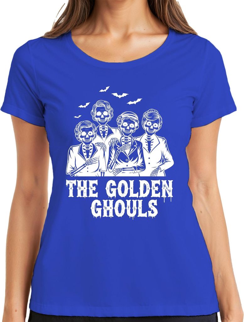 The Golden Ghouls Halloween Skelett Omas Parodie Gruselig Horror Damen T-Shirt, Blau, S