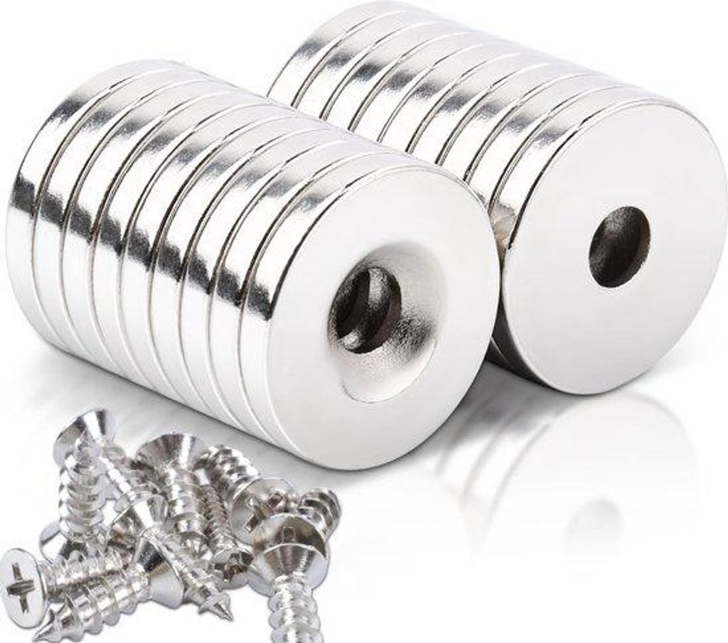 18 Stück Neodym-Magnete mit Loch (20 x 3 mm), starke Magnete mit versenktem Durchmesser von 5 mm, kleine starke Magnete für Magnettafeln, Küchen...