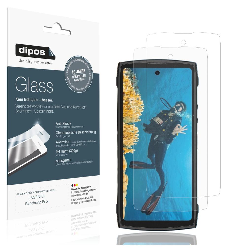 2x Schutzfolie für LAGENIO Panther2 Pro matt - Anti-Shock 9H Folie dipos Glass Kunststoffglas