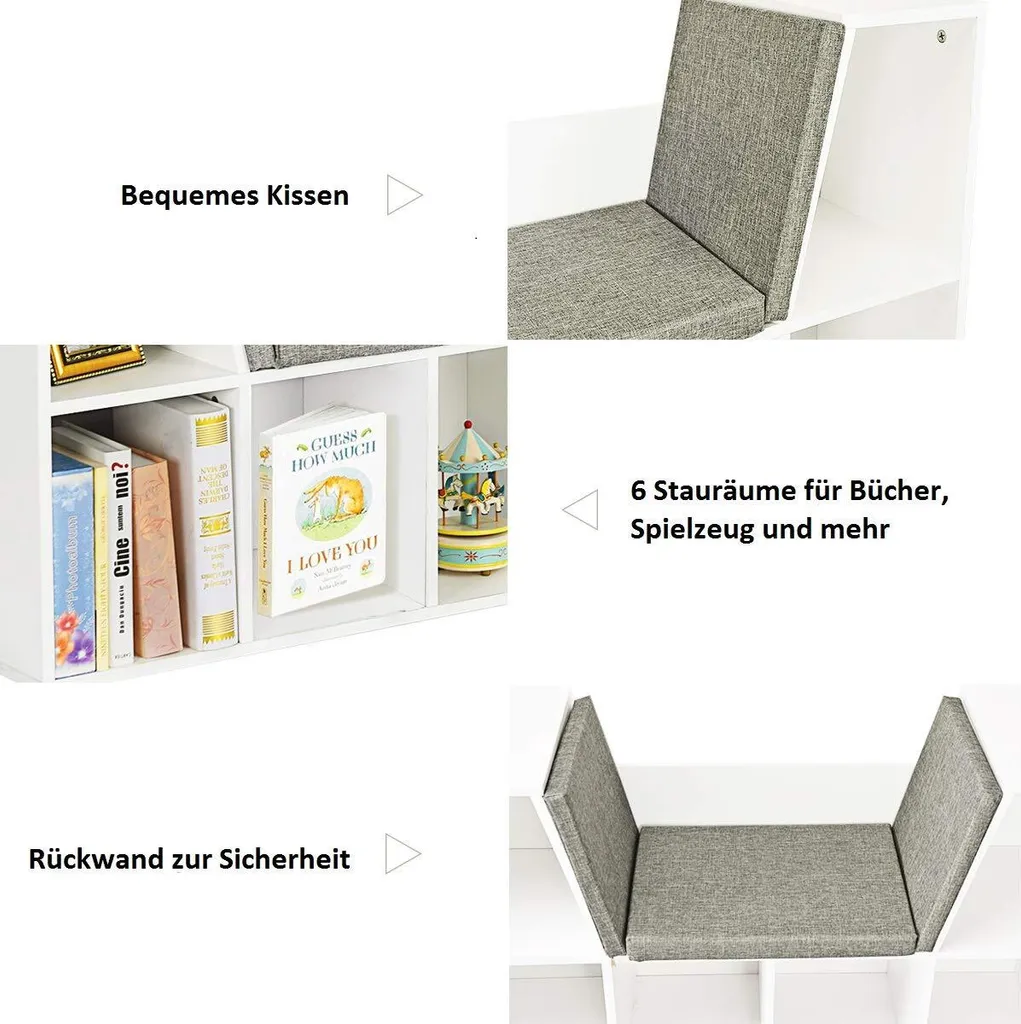 Bibliothèque Blanche de Rangement à Cubes avec Coussin pour Salon 103cm - 4