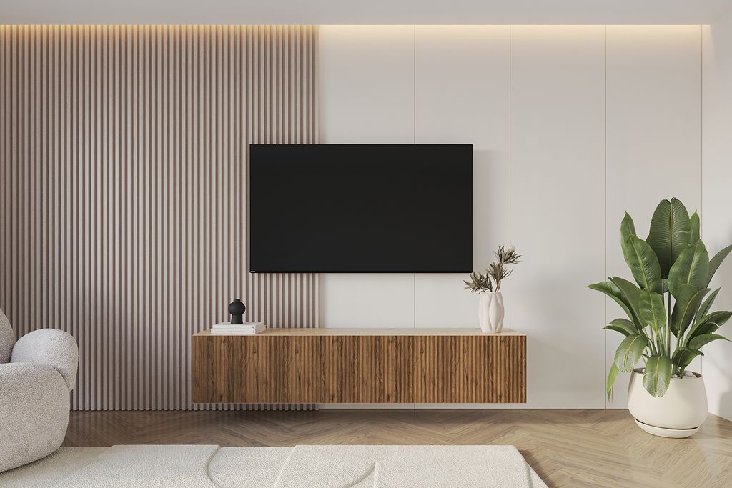 ALTDECOR TV-Schrank NOA-2-W mit Gefrästen Fronten 2x100x40x40 Lowboard hängend, TV Möbel, TV Cabinet, Fernsehtisch, Fernsehschrank, TV Kommode, ...