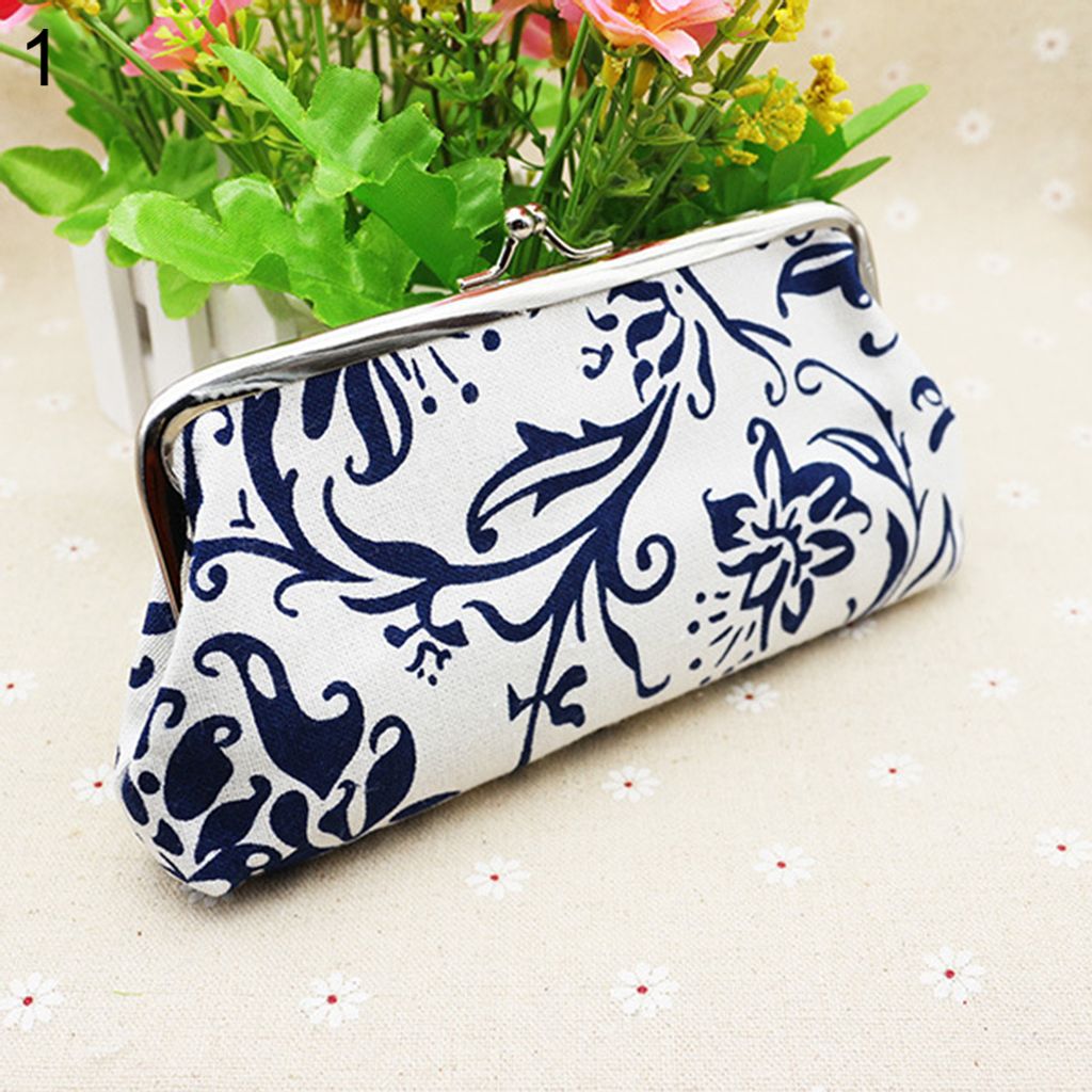 Damen Rectangle Canvas Agrafe Geldbörse Geldbörse Kartenhalter Coin Clutch Handtasche Weiß