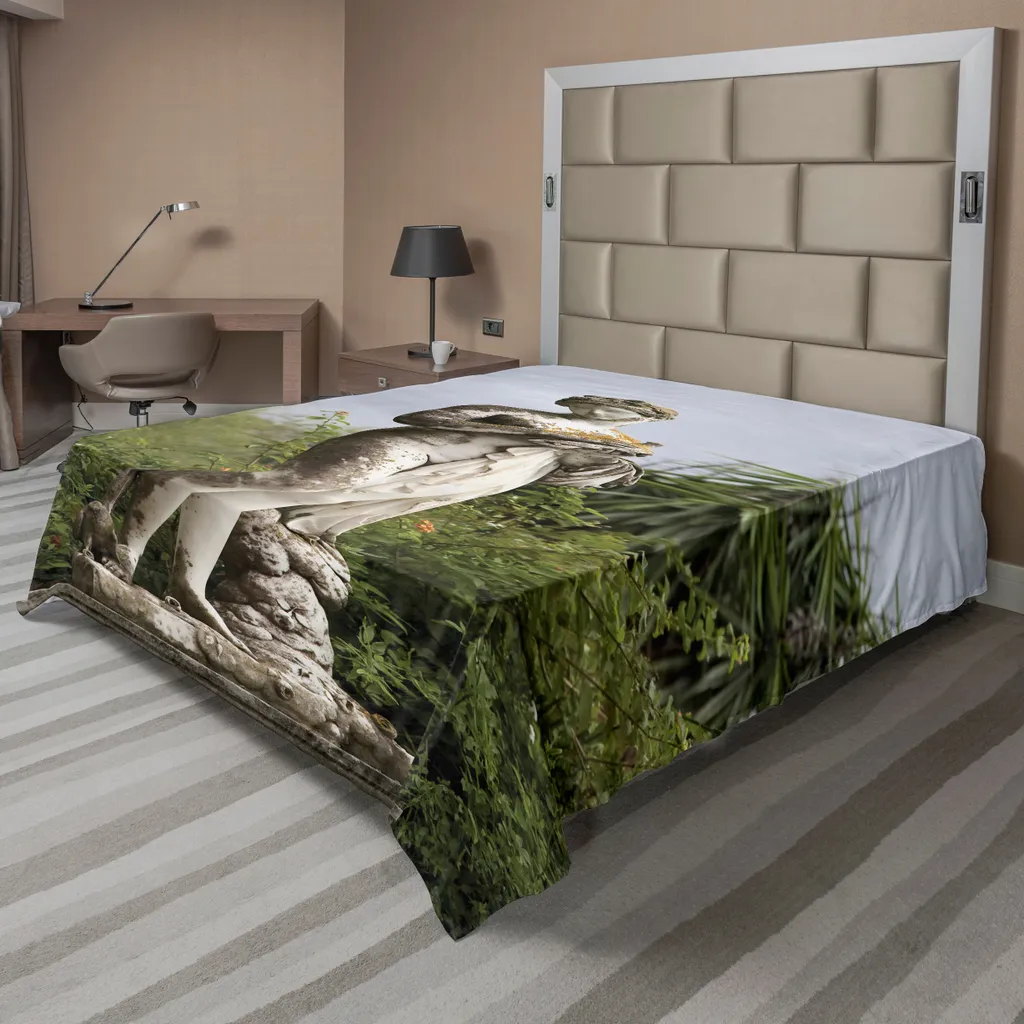 Drap de lit architectural doux et confortable 266 cm motif Corfou vert