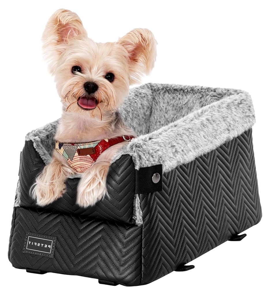 Hundesitz für die Mittelkonsole im Auto, Autositz für Hunde mit verbesserten Sicherheitsgurten, waschbarem, dickem Kissen, geeignet für kleine H...