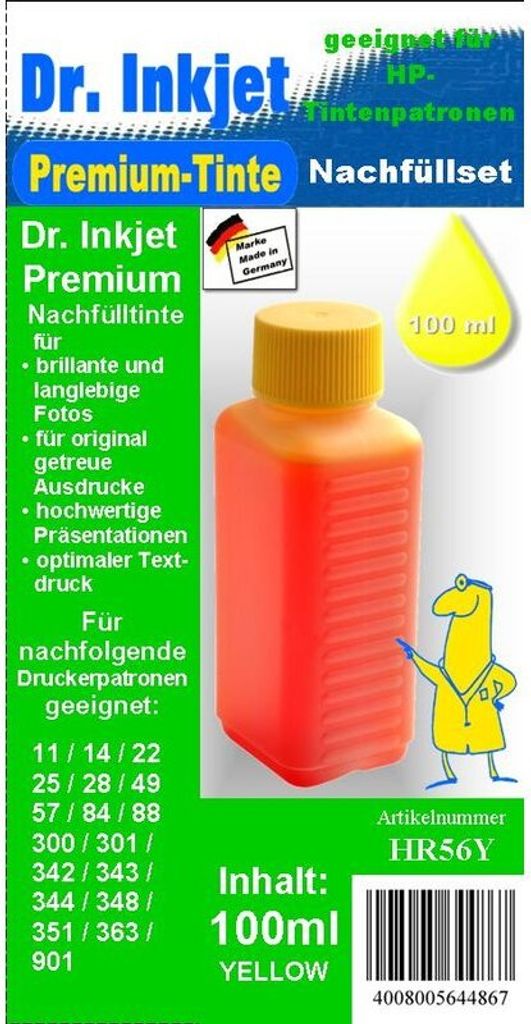 HR56Y - yellow - Dr.Inkjet Premium Nachfülltinte 100ml für Ihren HP Drucker