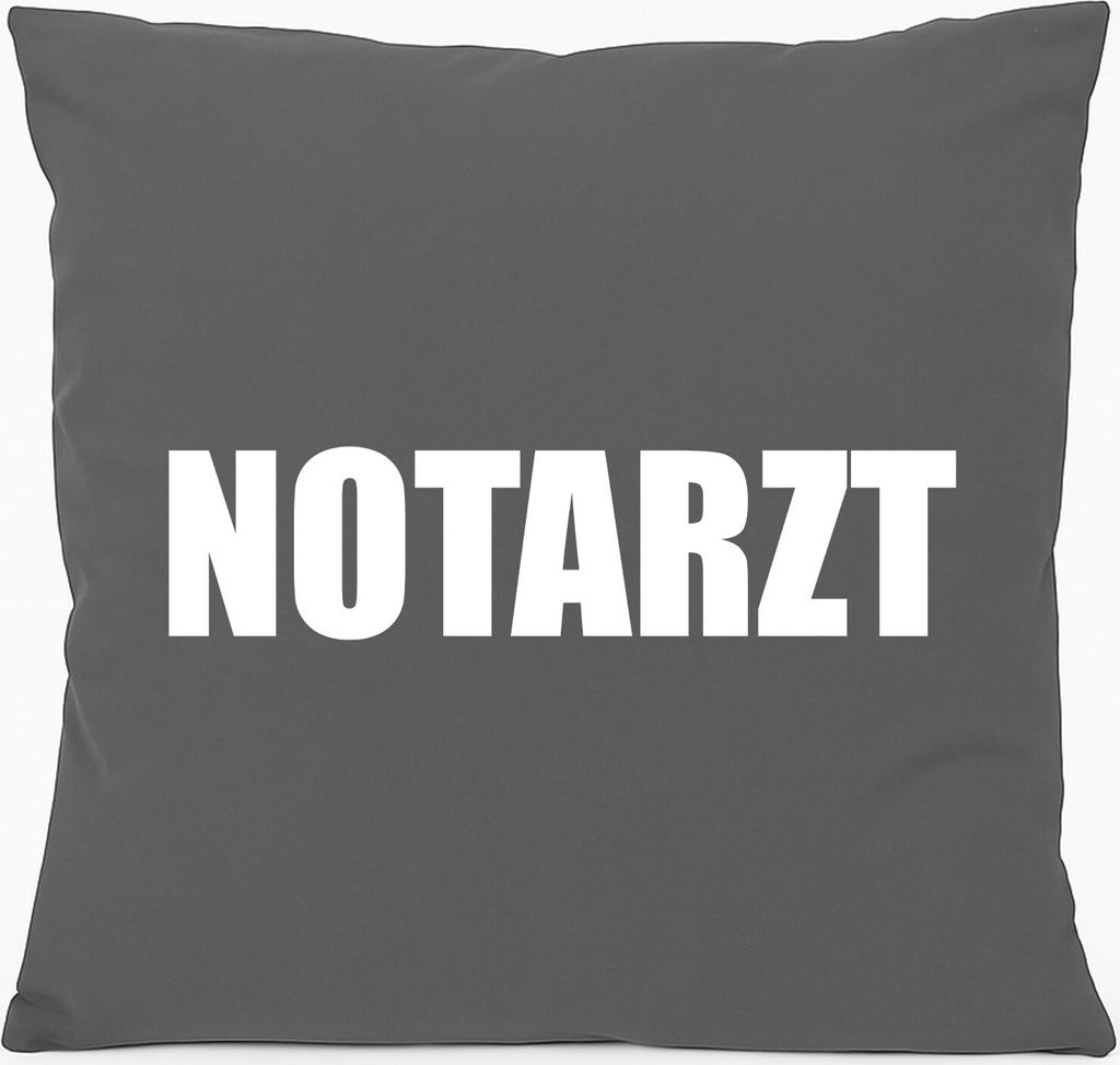Huuraa Sofakissen Notarzt Schriftzug Geschenk 40x40cm mit Füllung Steel Grey Baumwolle Notarzt Mitbringsel