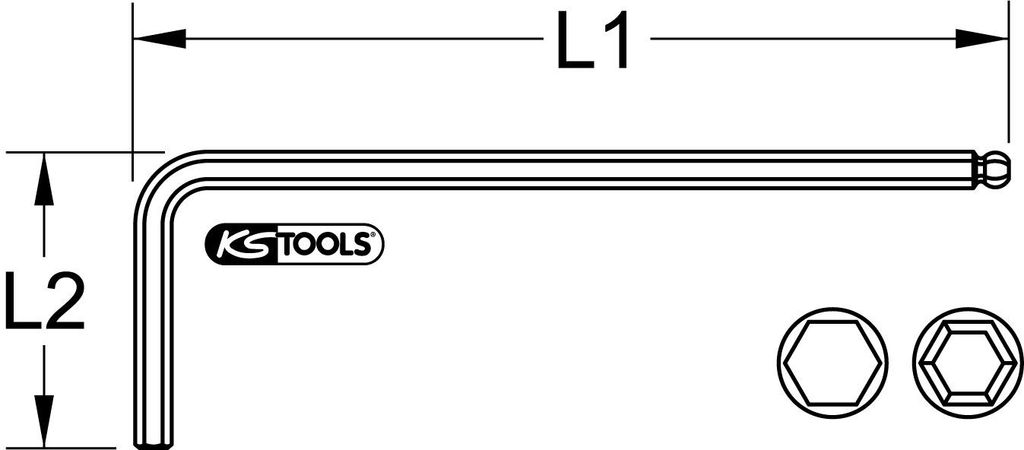 KS Tools Kugelkopf-Innensechskant-Winkelstiftschlüssel, XL, 2,0 mm, 108° abgewinkelt