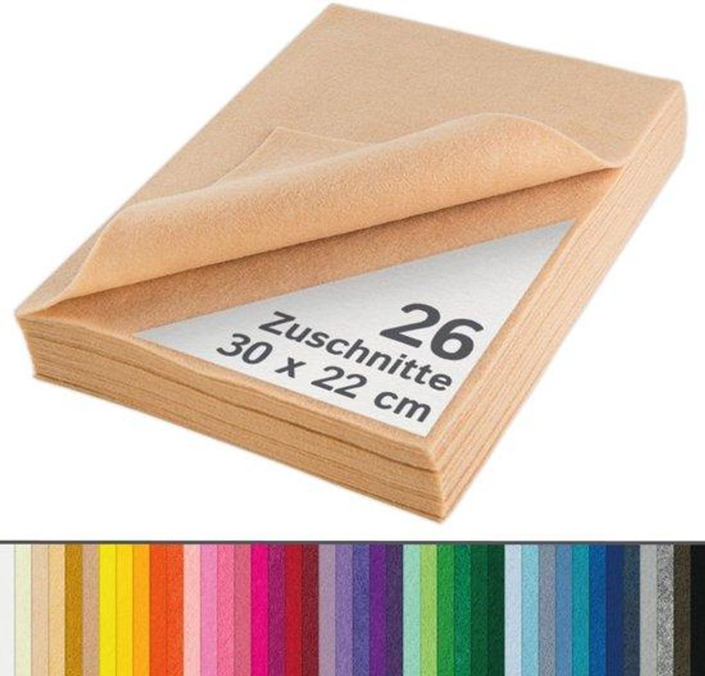 Felt-Set 1,6 mm Beige, 26 Stück, 30 x 22 cm, waschbar, ideal für Kinderfärbereien