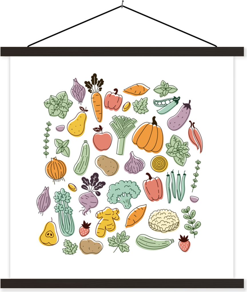 MuchoWow Textilposter Gemüse - Obst - Minimalismus 40x40 cm mit schwarzem Rahmen - Fotos