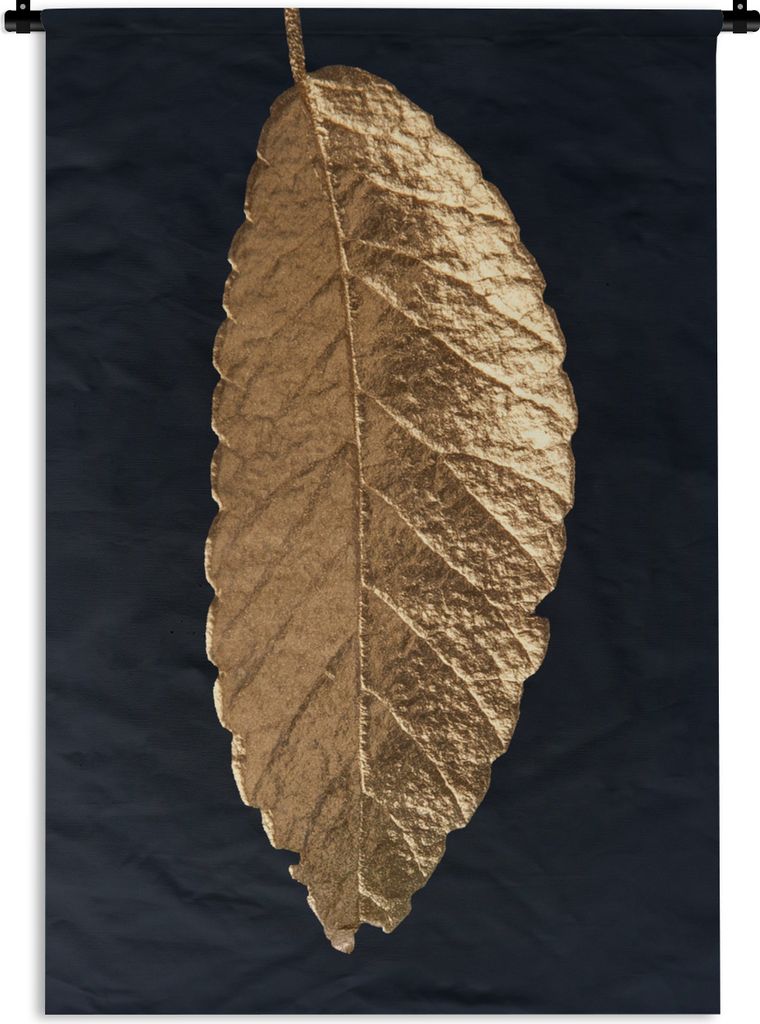 MuchoWow Wandteppich Wandbehang Schwarz - Blatt - Gold 60x90 cm Tapisserie Dekoration Wandtuch - Foto-Teppich - Abwaschbar
