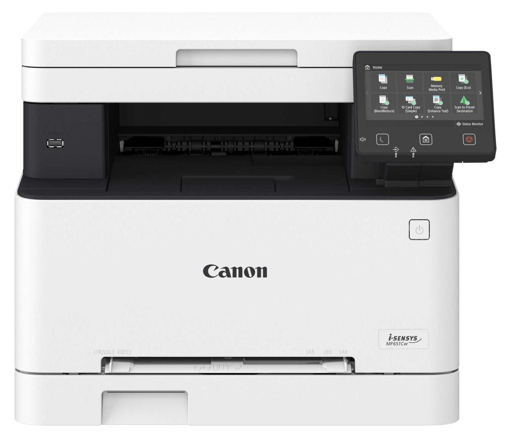A white and black Canon i-SENSYS MF 651 Cw printer is shown against a white background.