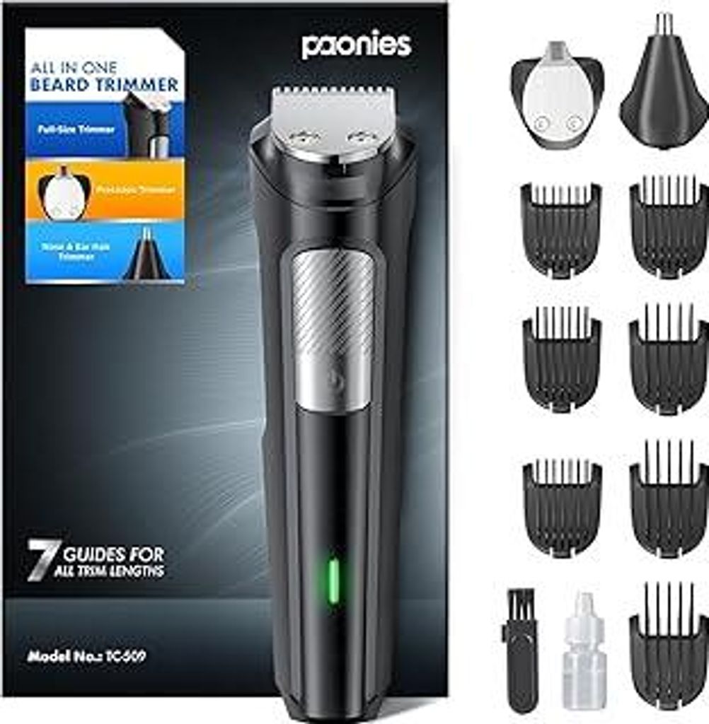 Barttrimmer Herren Haarschneidemaschine, All-in-1 Bartschneider Nasenhaartrimmer Kabellos, USB Wiederaufladbar & Wasserdicht Rasierer Elektrisch mi...