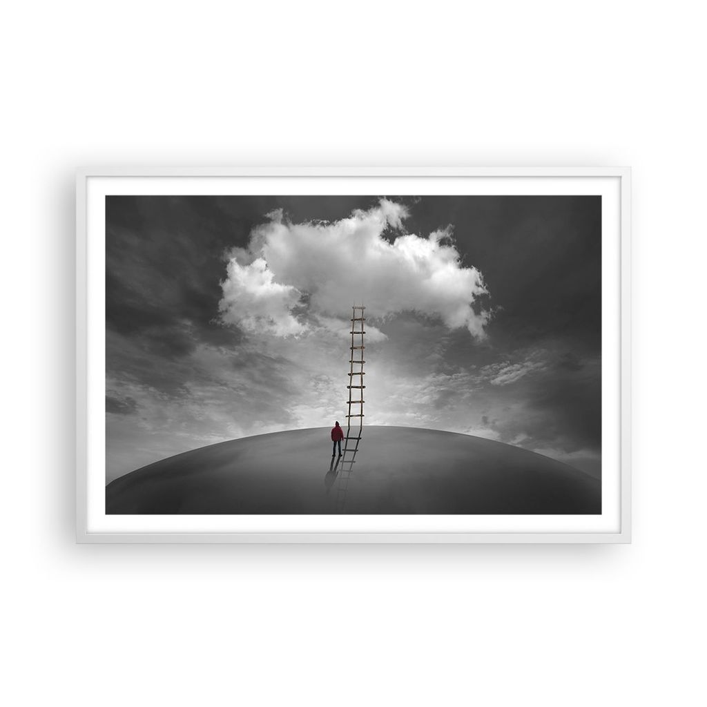 Gerahmtes Poster - Weißer Rahmen - Symbol Leiter Himmel - 91,5x61 cm - Wand Bild - Wanddeko - Wandbilder - Kunstposter - Wandposter - Bilderrahmen...