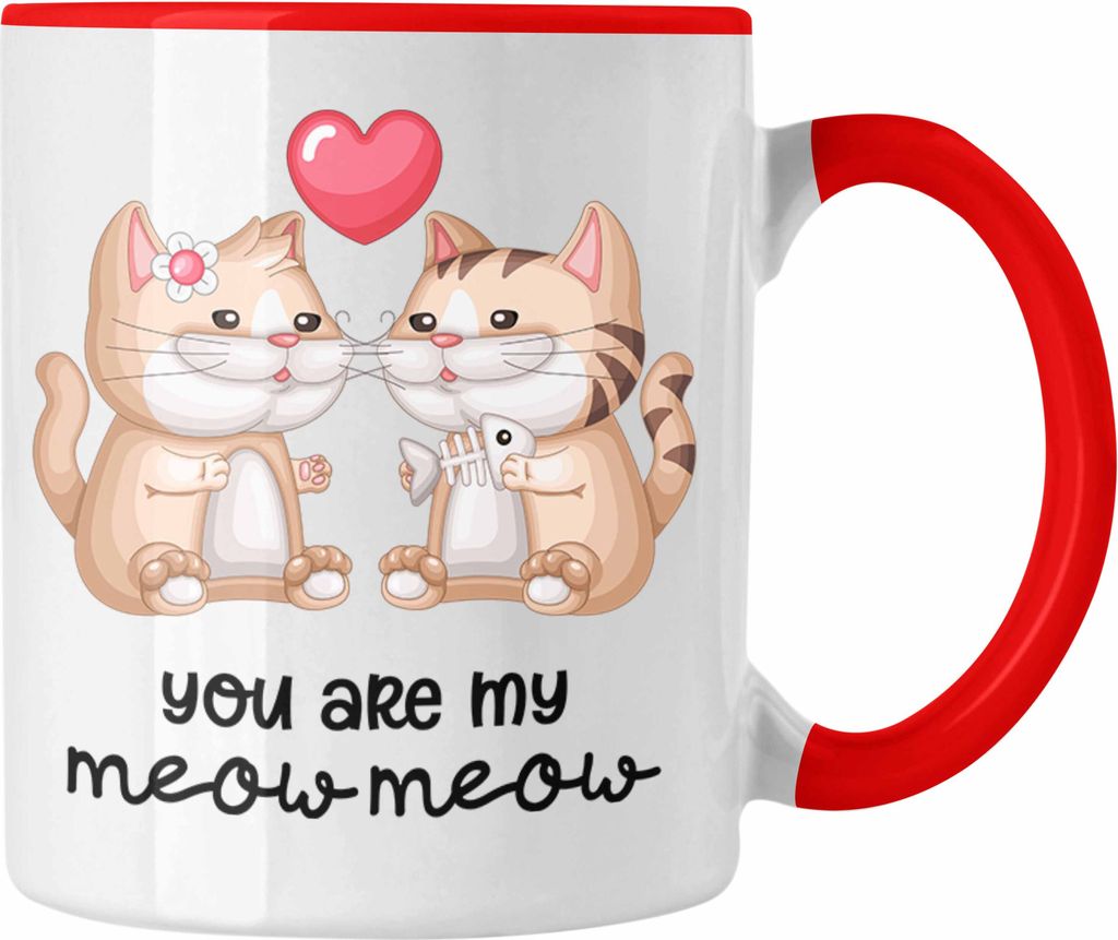 Trendation - "You Are My Meow Meow" Tasse für Katzenliebhaber Geschenk zum Valentinstag (Rot)