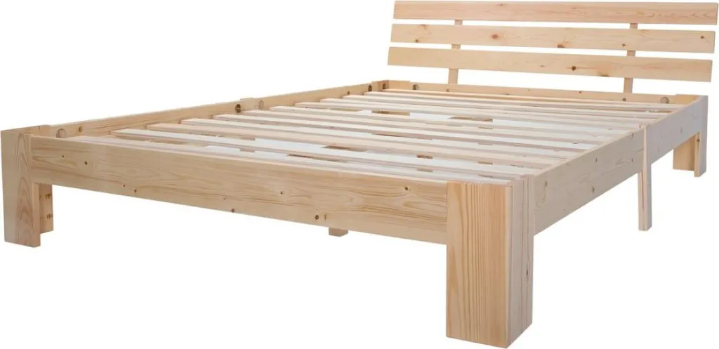 Lit double 140x200 bois naturel avec sommier : Idéal petit espace 18cm - 5