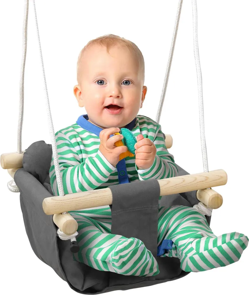 Balançoire bébé siège suspendu 9-36 mois en toile coton gris foncé
