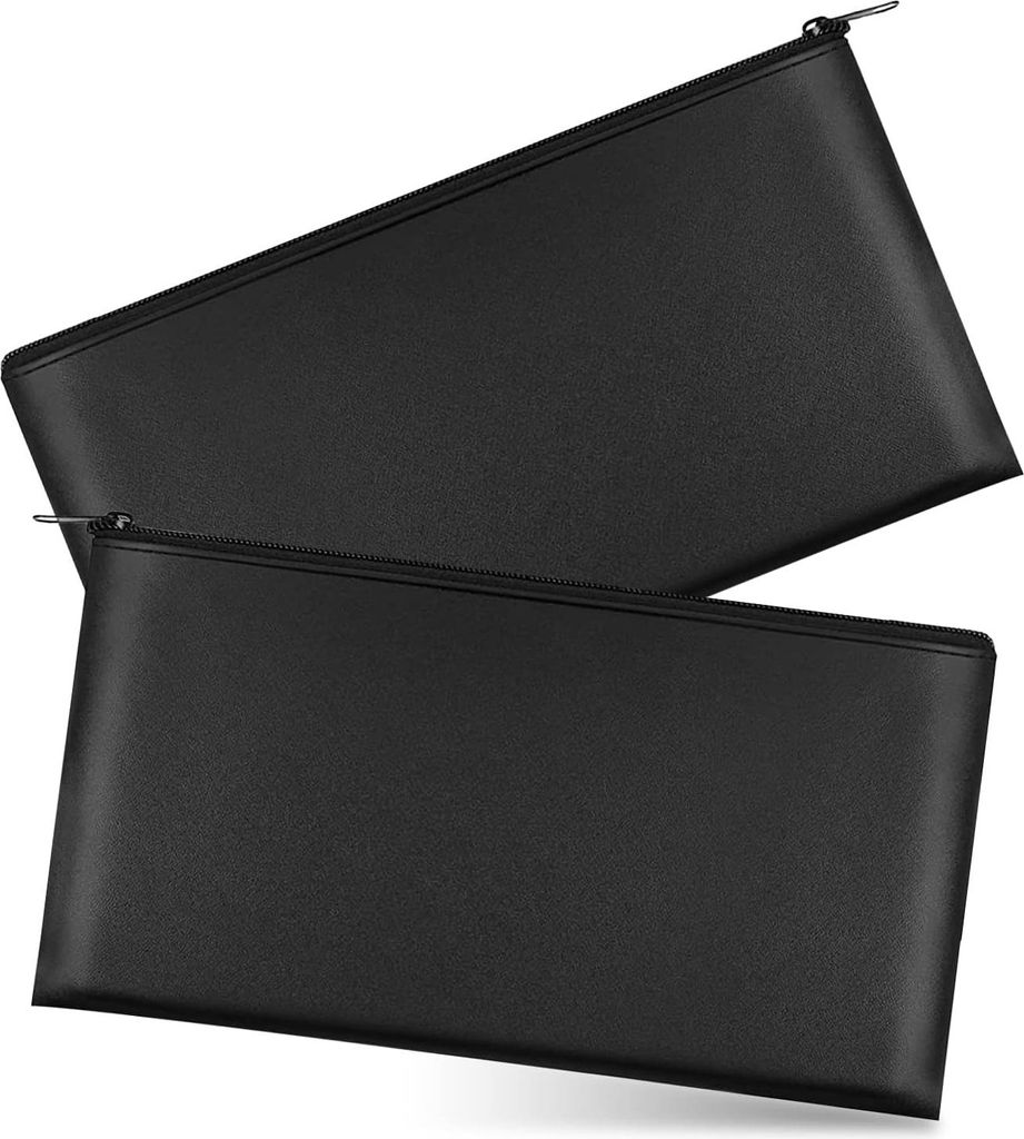 Reis- und Kosmetiktas mit Reißverschluss für Bargeld und Rechnungen, für Reisen und Accessoires - Reisebeutel aus Kunststoff, Schwarz, 2er-Pack