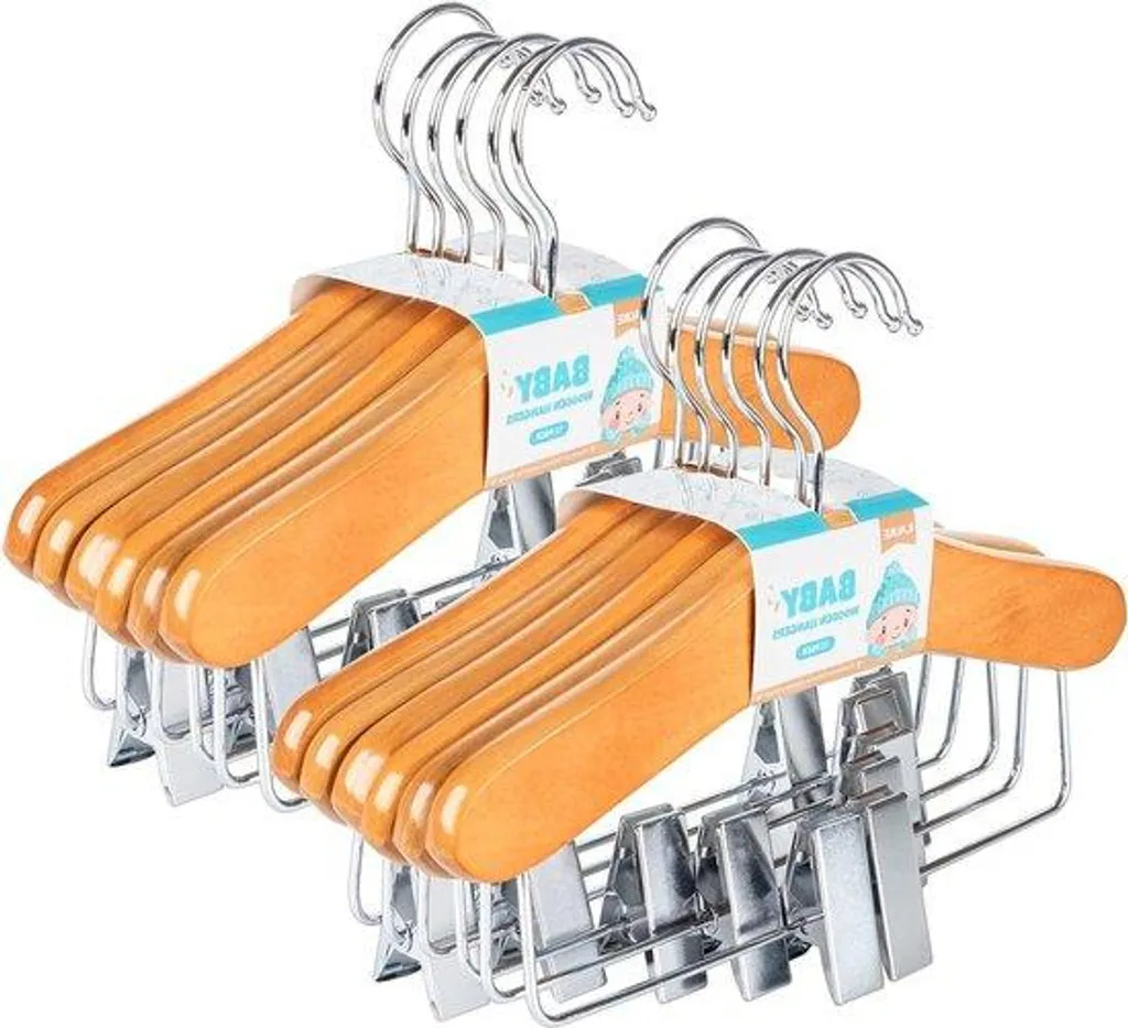 Cintres pour Garde-Robe Bébé de 25 cm en Bois - Rangement Lot de 12